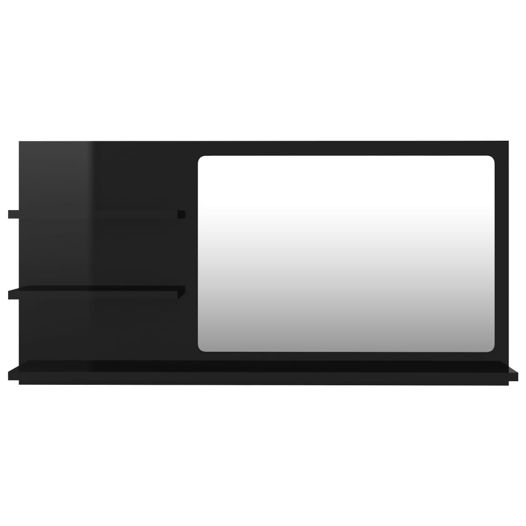 vidaXL Lustro łazienkowe, wysoki połysk, czarne, 90x10,5x45 cm, płyta