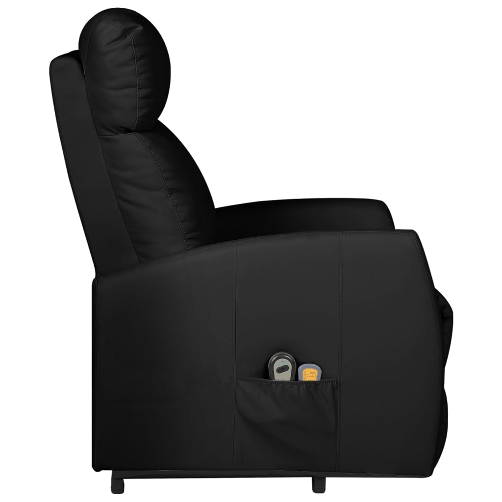 vidaXL Podnoszony fotel masujący, rozkładany, czarny, ekoskóra