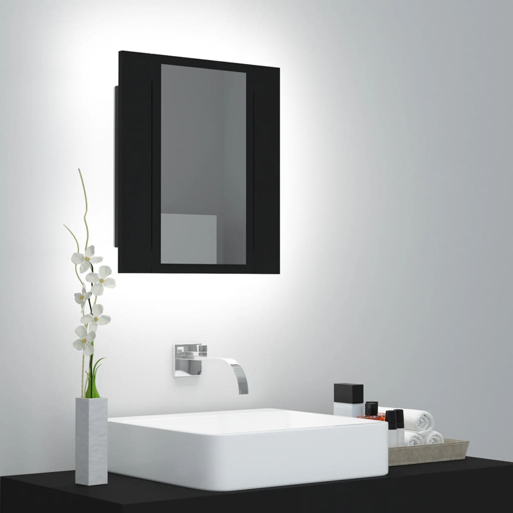 vidaXL Szafka łazienkowa z lustrem i LED, czarna, 40x12x45 cm