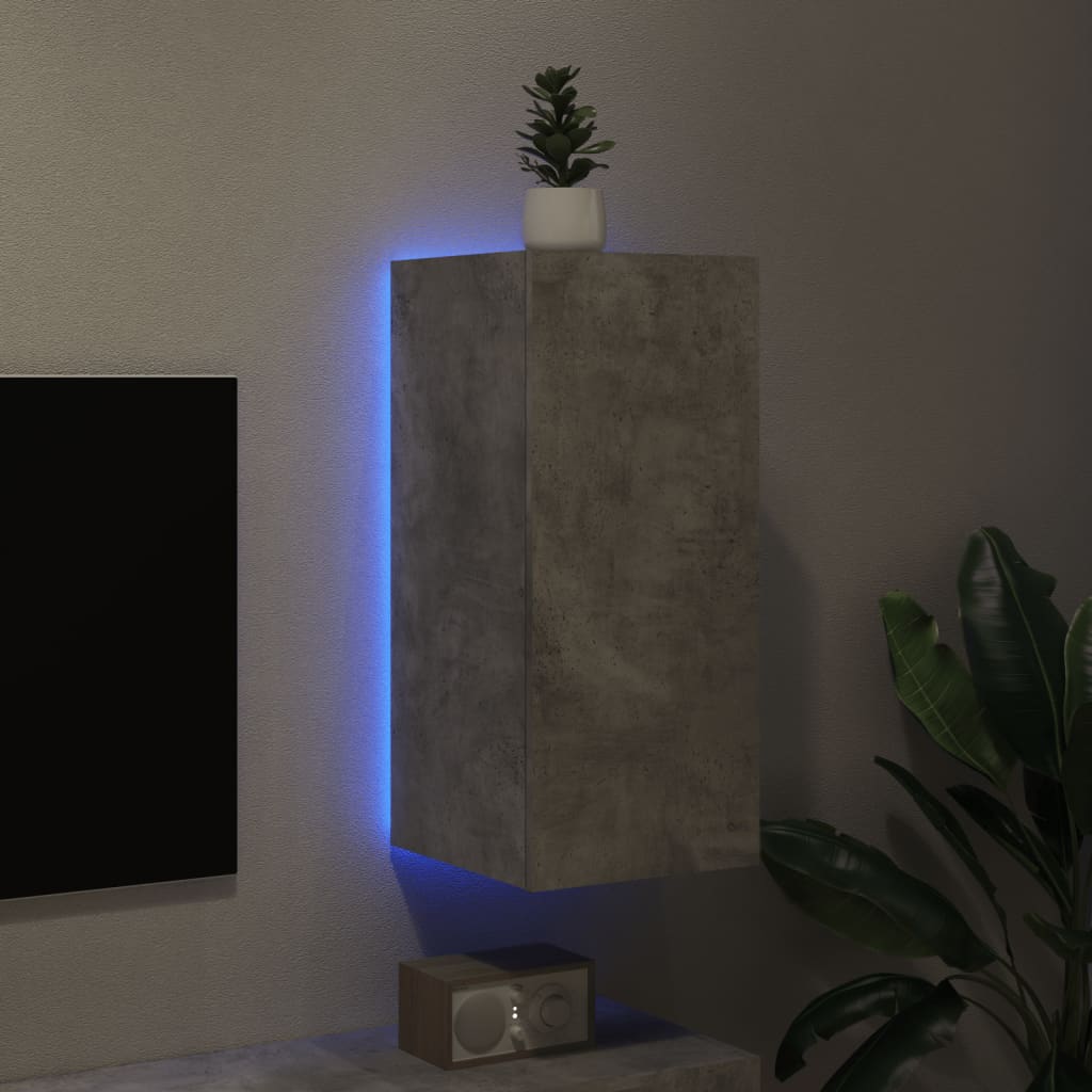 vidaXL Ścienna szafka TV z LED, szarość betonu, 30,5x35x70 cm