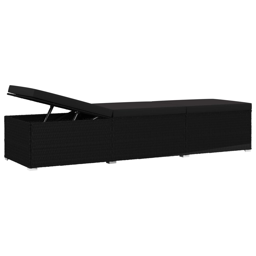 vidaXL 3-częściowy zestaw, leżaki ze stolikiem, polirattan, czarne