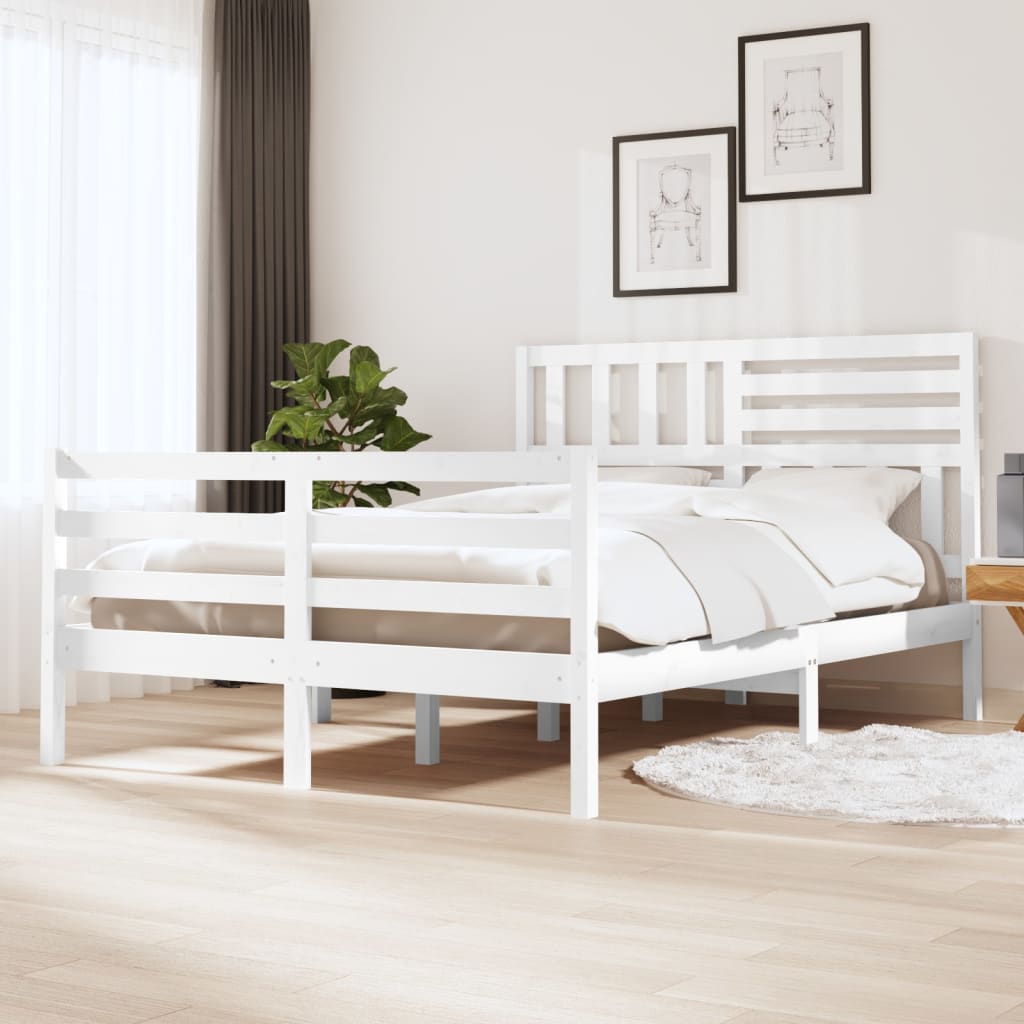 vidaXL Rama łóżka, biała, 150x200 cm, lite drewno