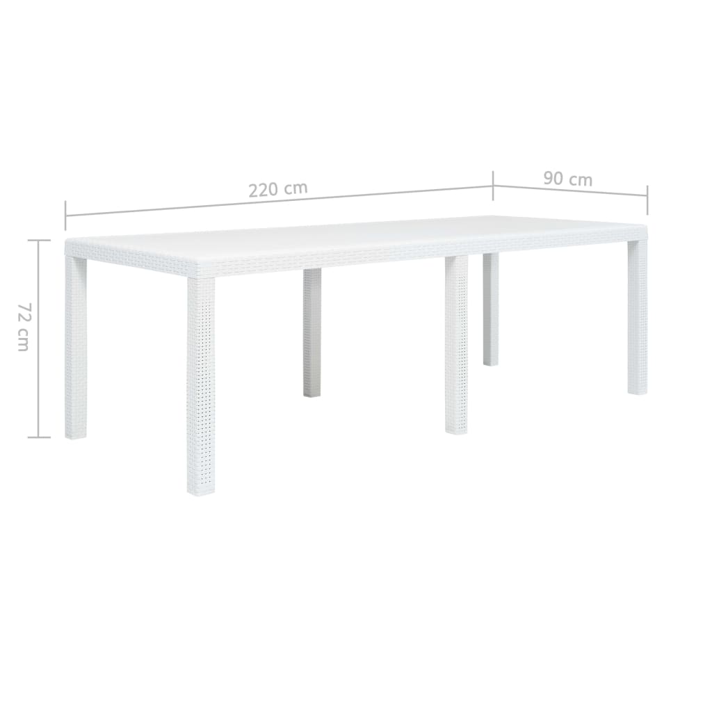 vidaXL Stół ogrodowy, 220x90x72 cm, plastikowy, biały