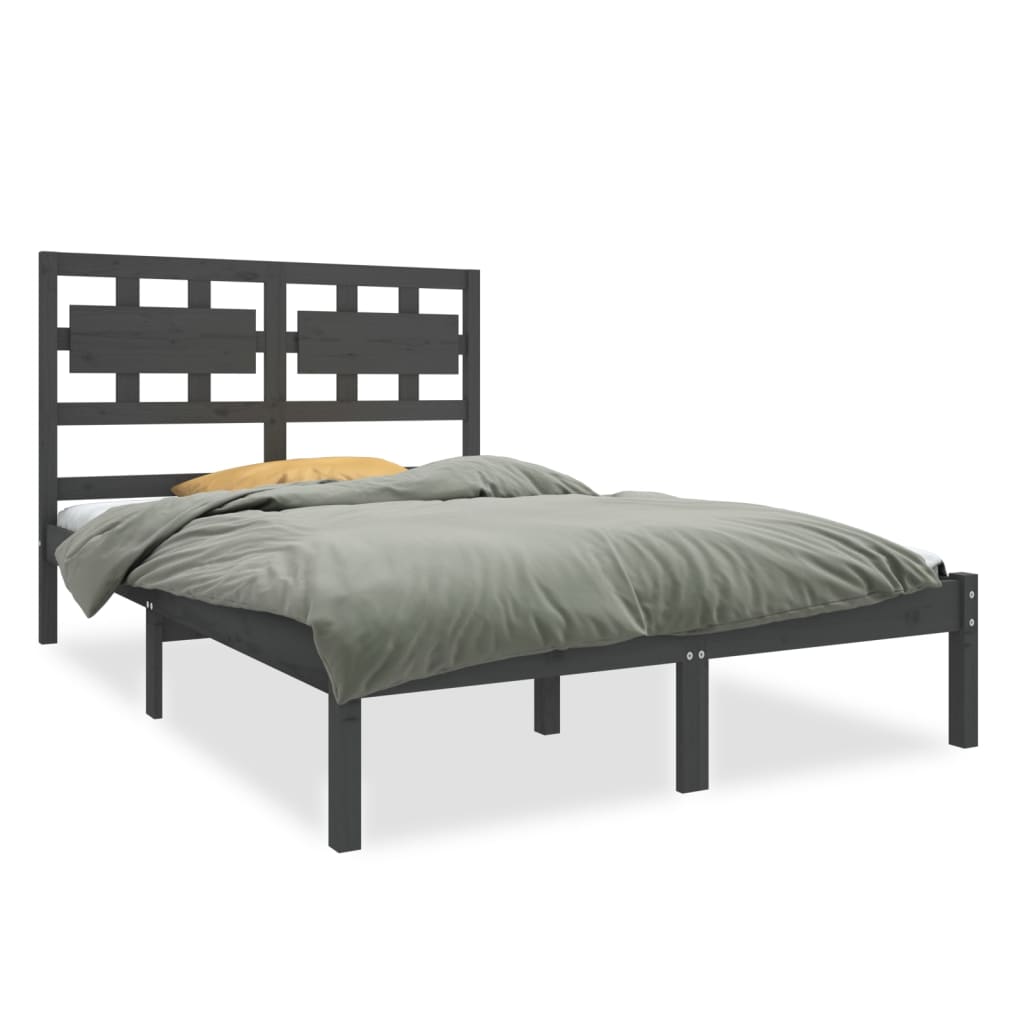 vidaXL Rama łóżka, szara, lite drewno, 140x190 cm