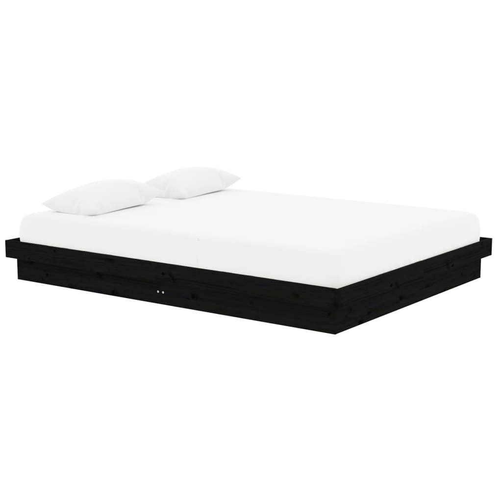 vidaXL Rama łóżka, czarna, lite drewno, 150x200 cm