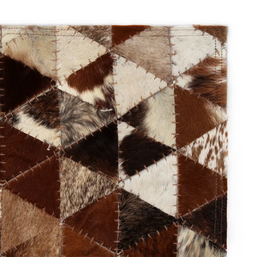 vidaXL Dywan patchwork z trójkątów, skóra, 160x230 cm, brązowo-biały