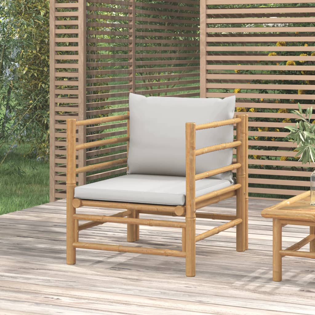 vidaXL Sofa ogrodowa z jasnoszarymi poduszkami, bambusowa