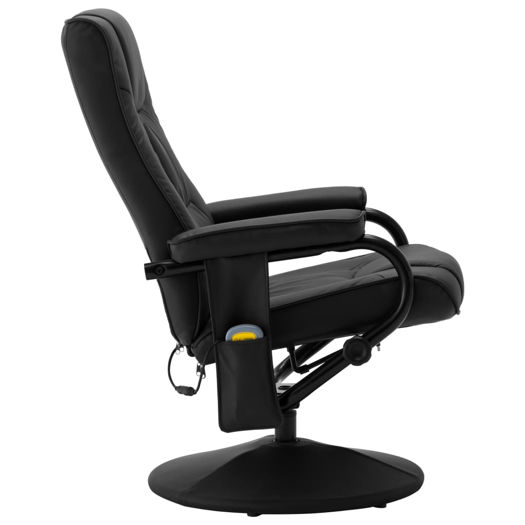 vidaXL Fotel masujący z podnóżkiem, czarny, sztuczna skóra