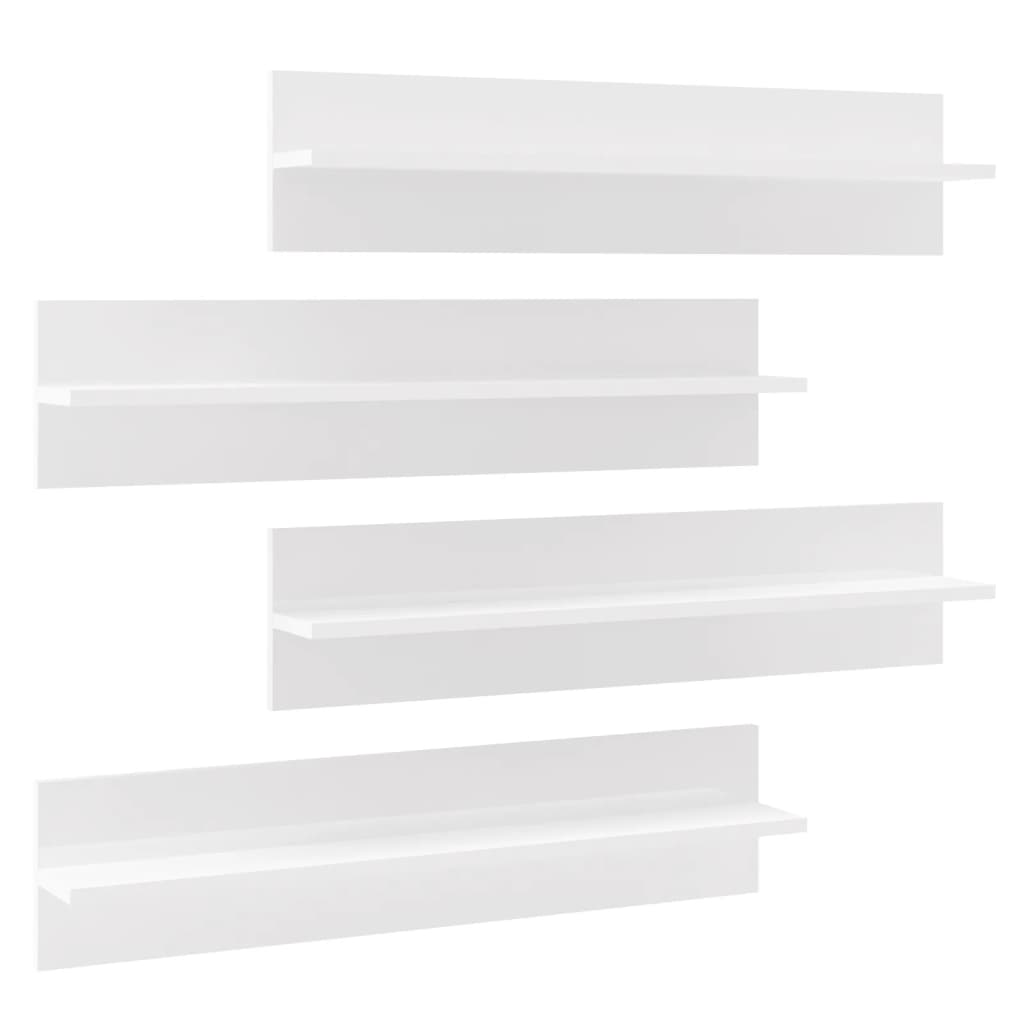 vidaXL Półki ścienne, 4 szt., wysoki połysk, białe, 80 x 11,5 x 18 cm