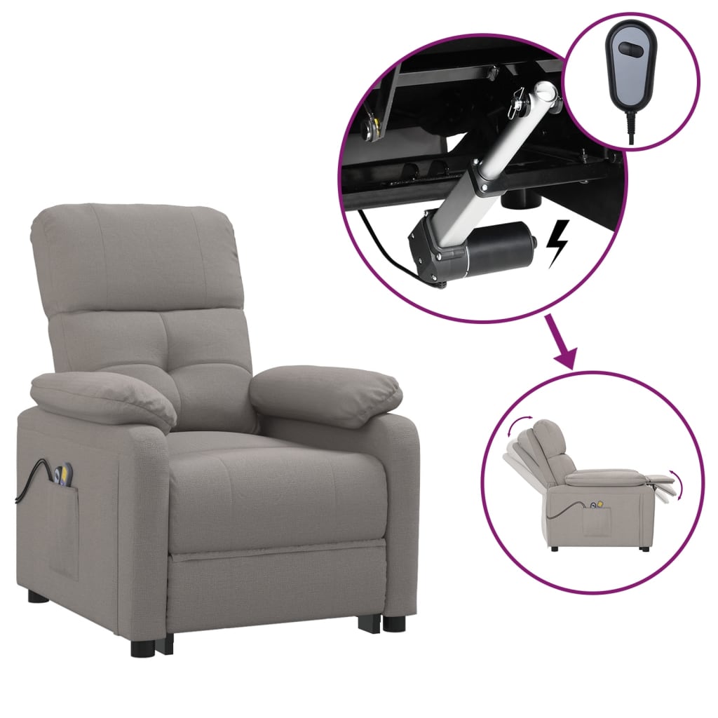 vidaXL Elektryczny fotel masujący, taupe, tkanina