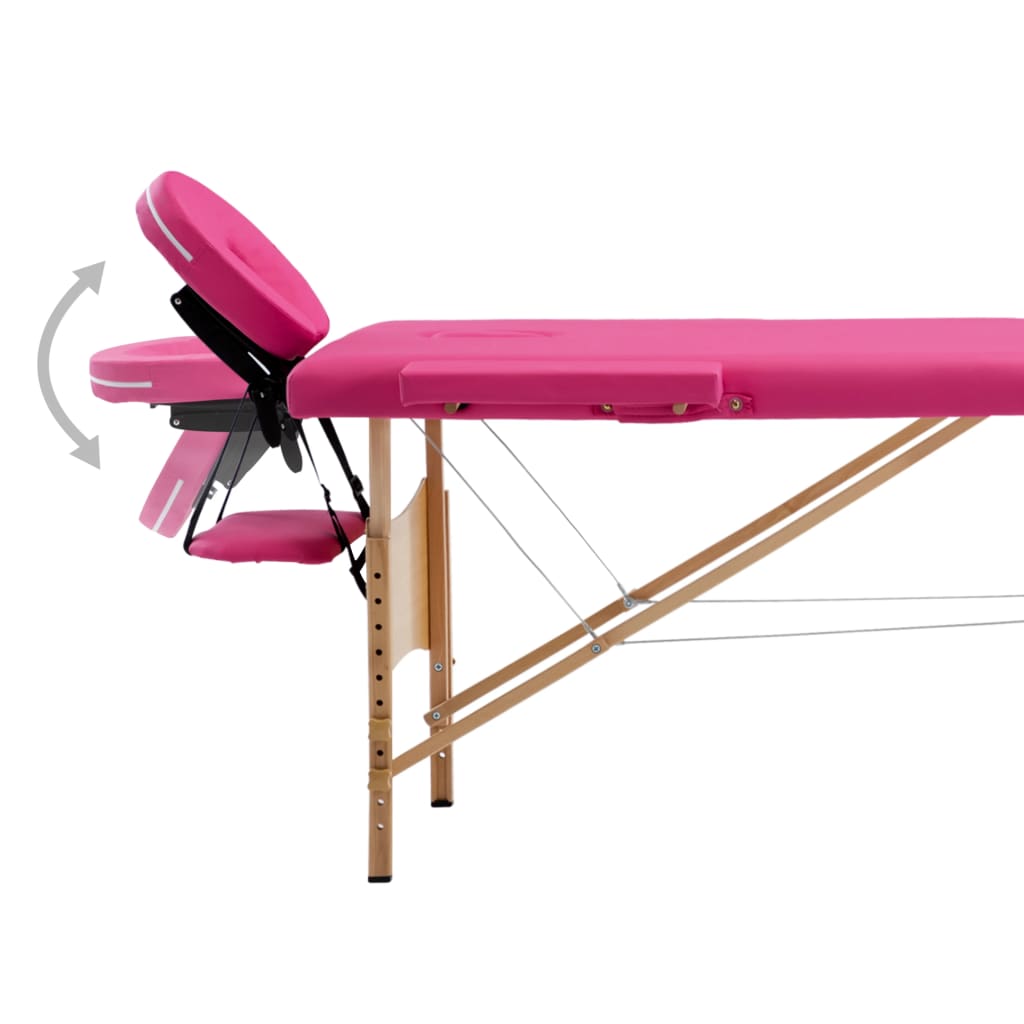 vidaXL Składany stół do masażu, 2-strefowy, drewniany, różowy