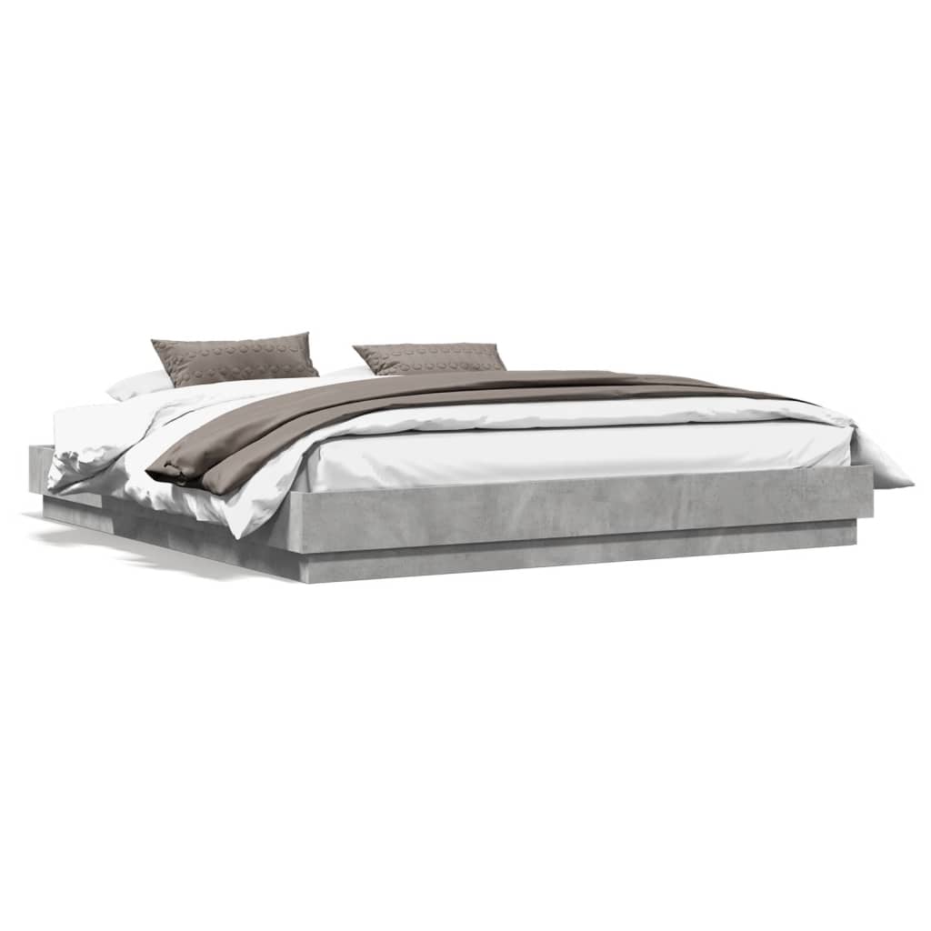 vidaXL Rama łóżka z oświetleniem LED, szarość betonu, 180x200 cm
