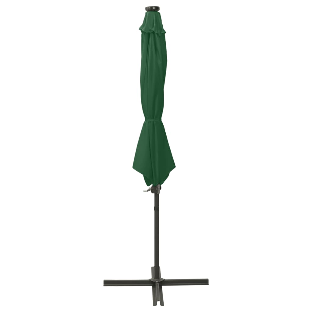 vidaXL Wiszący parasol z lampkami LED i słupkiem, zielony, 300 cm