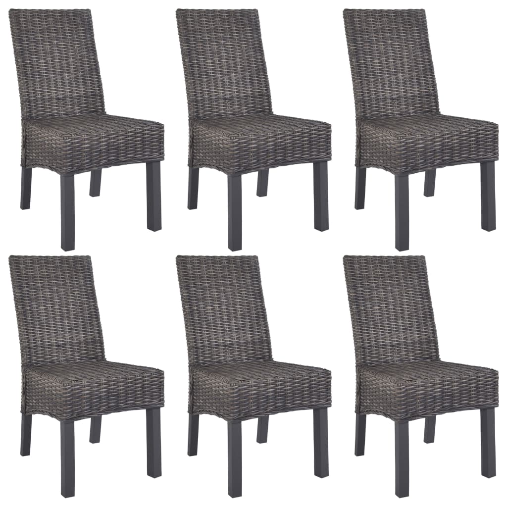 vidaXL Krzesła stołowe, 6 szt., brązowe, rattan Kubu i drewno mango