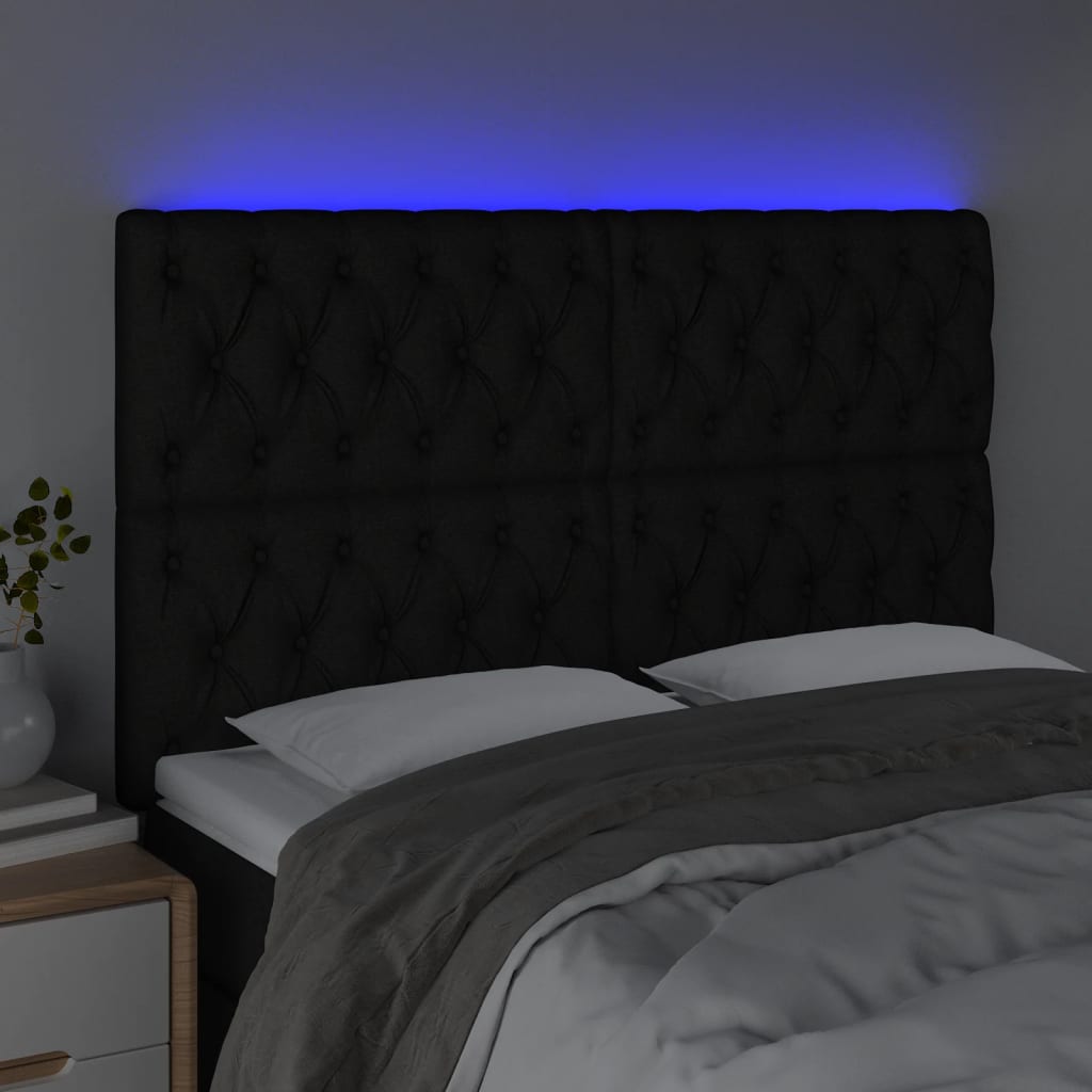 vidaXL Zagłówek do łóżka z LED, czarny, 160x7x118/128 cm, tkanina