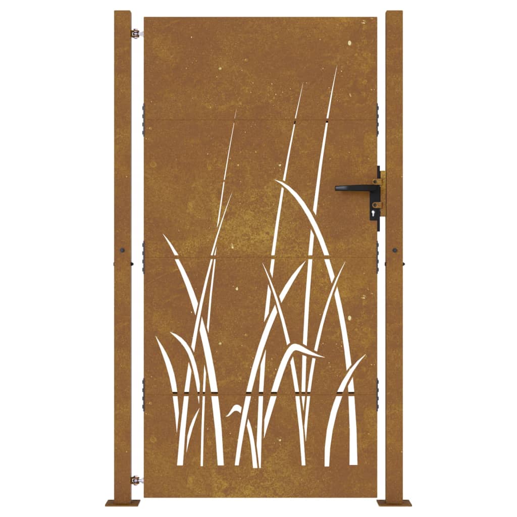 vidaXL Furtka ogrodowa, 105x205 cm, stal kortenowska, motyw trawy