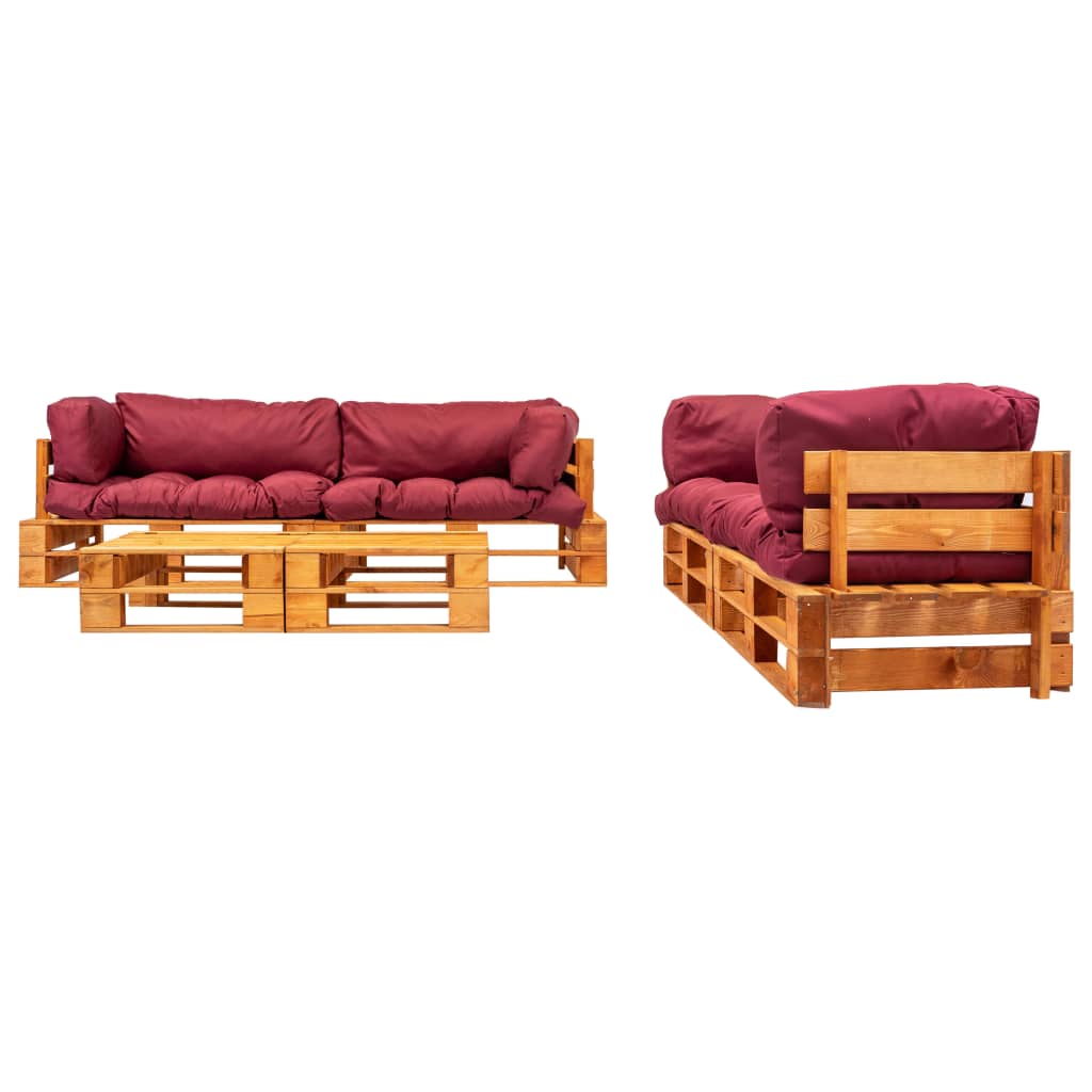 vidaXL 6-cz. zestaw ogrodowy, palety z drewna, czerwone poduszki