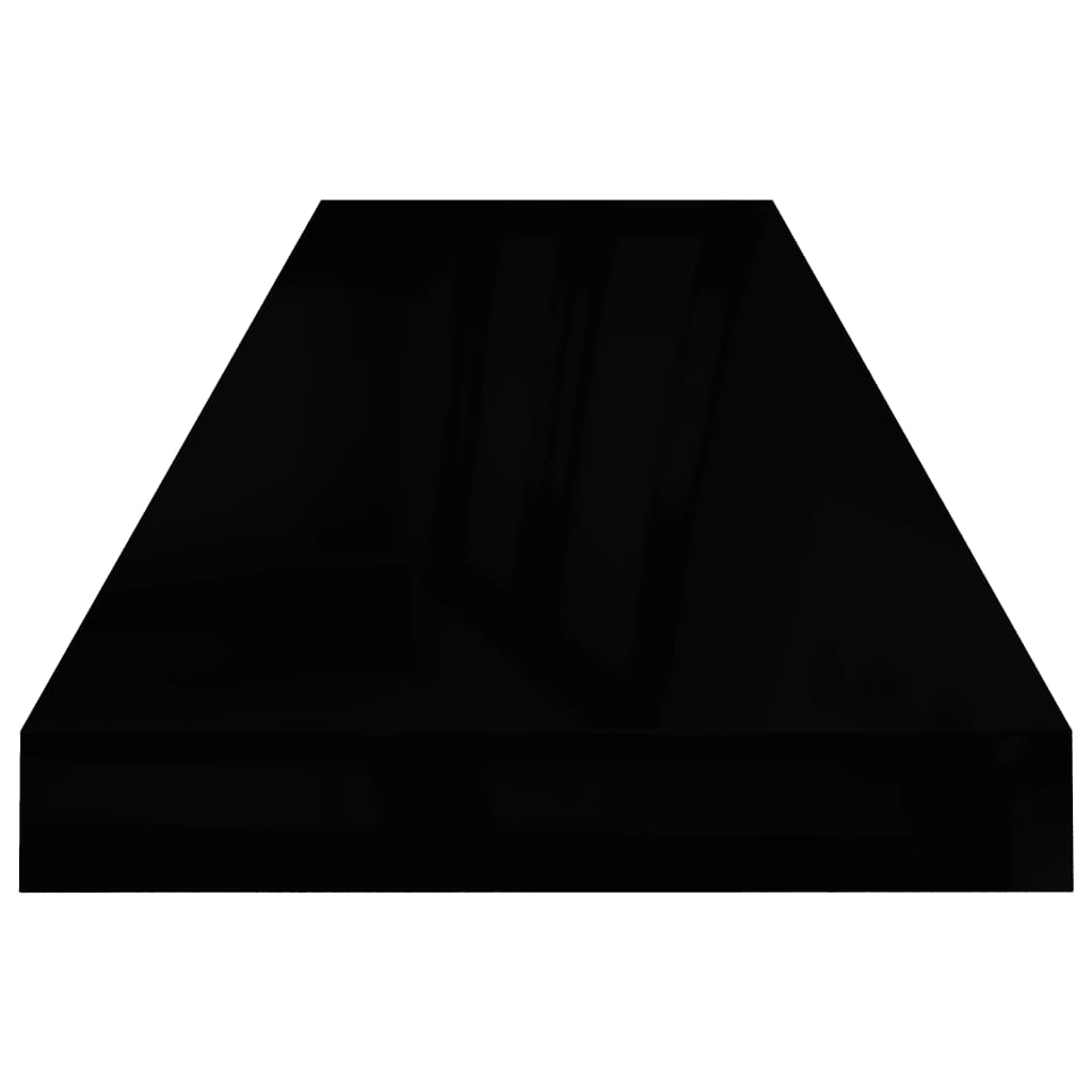 vidaXL Półki ścienne 2 szt. wysoki połysk, czarne, 90x23,5x3,8 cm, MDF