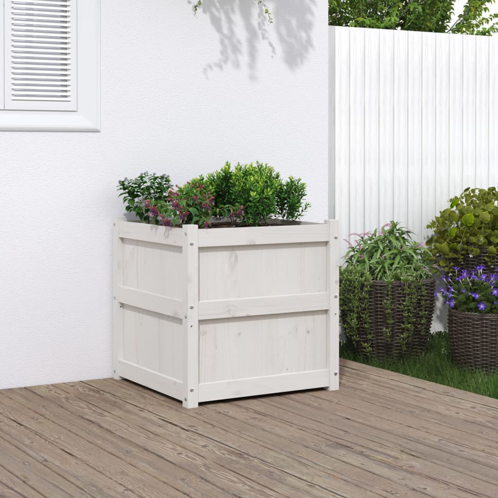 vidaXL Donica ogrodowa, biała, 60x60x60 cm, lite drewno sosnowe