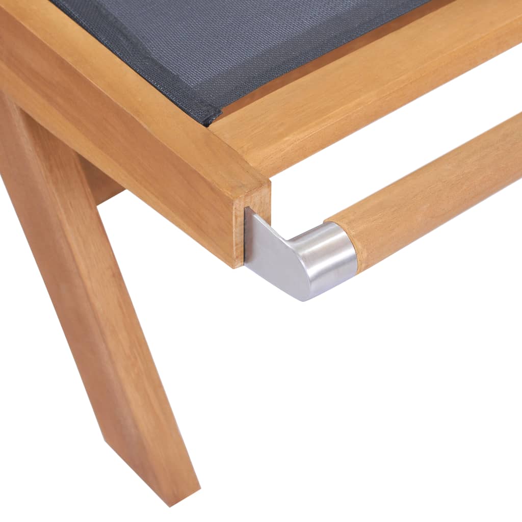 vidaXL Składany leżak z kółkami, lite drewno tekowe i textilene