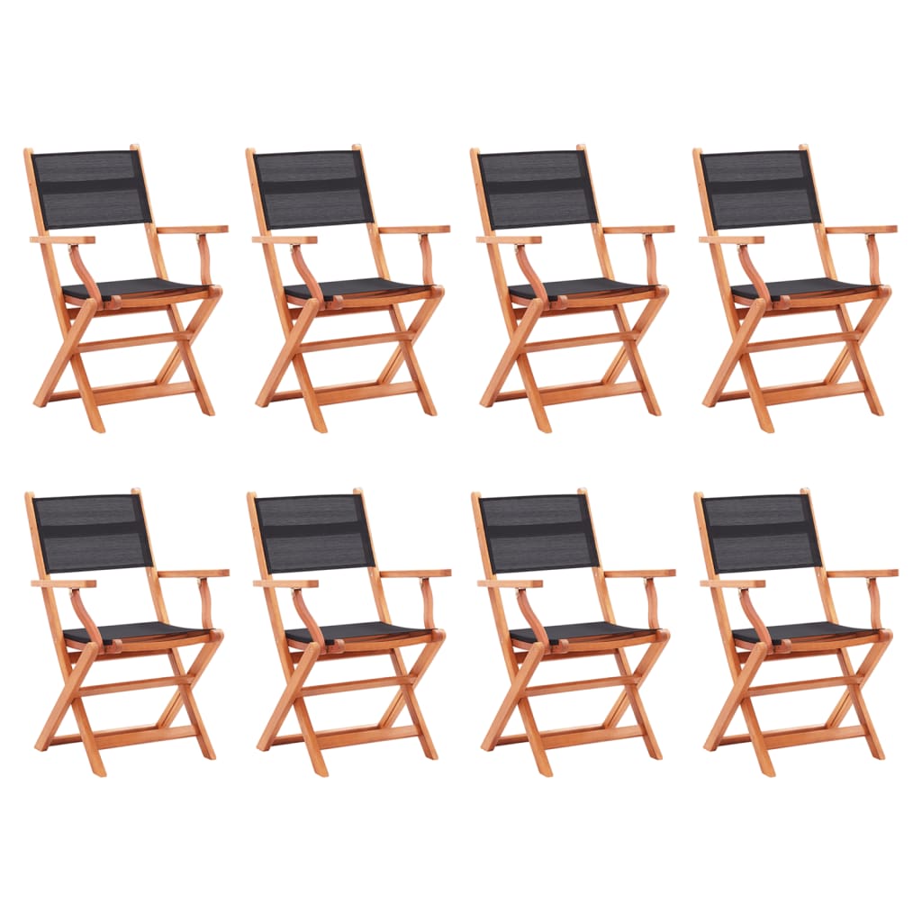 vidaXL Składane krzesła ogrodowe 8 szt. czarne, eukaliptus i textilene