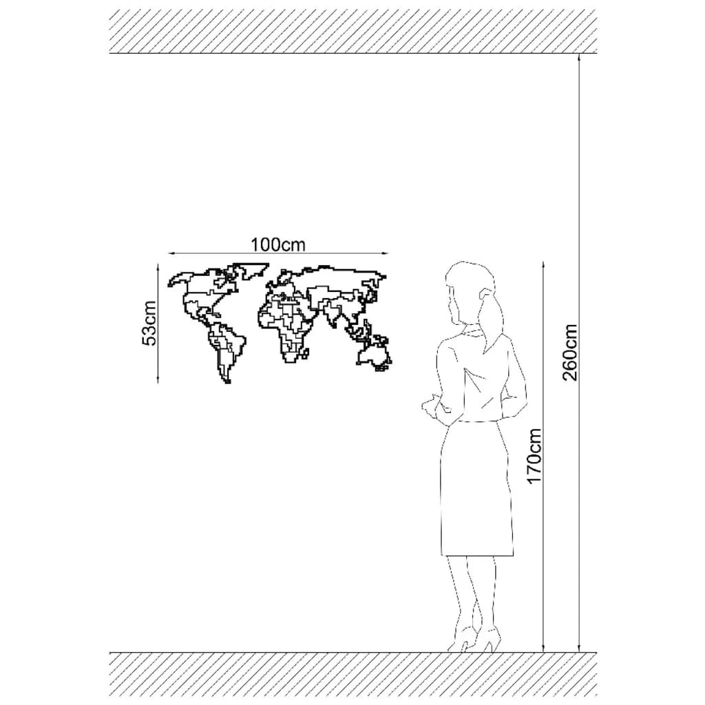 Homemania Dekoracja ścienna World Map 11, 100x53 cm, metalowa, czarna