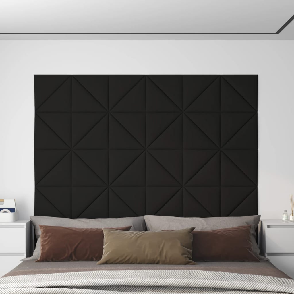 vidaXL Panele ścienne, 12 szt., czarne, 30x30 cm, tkanina, 0,54 m²