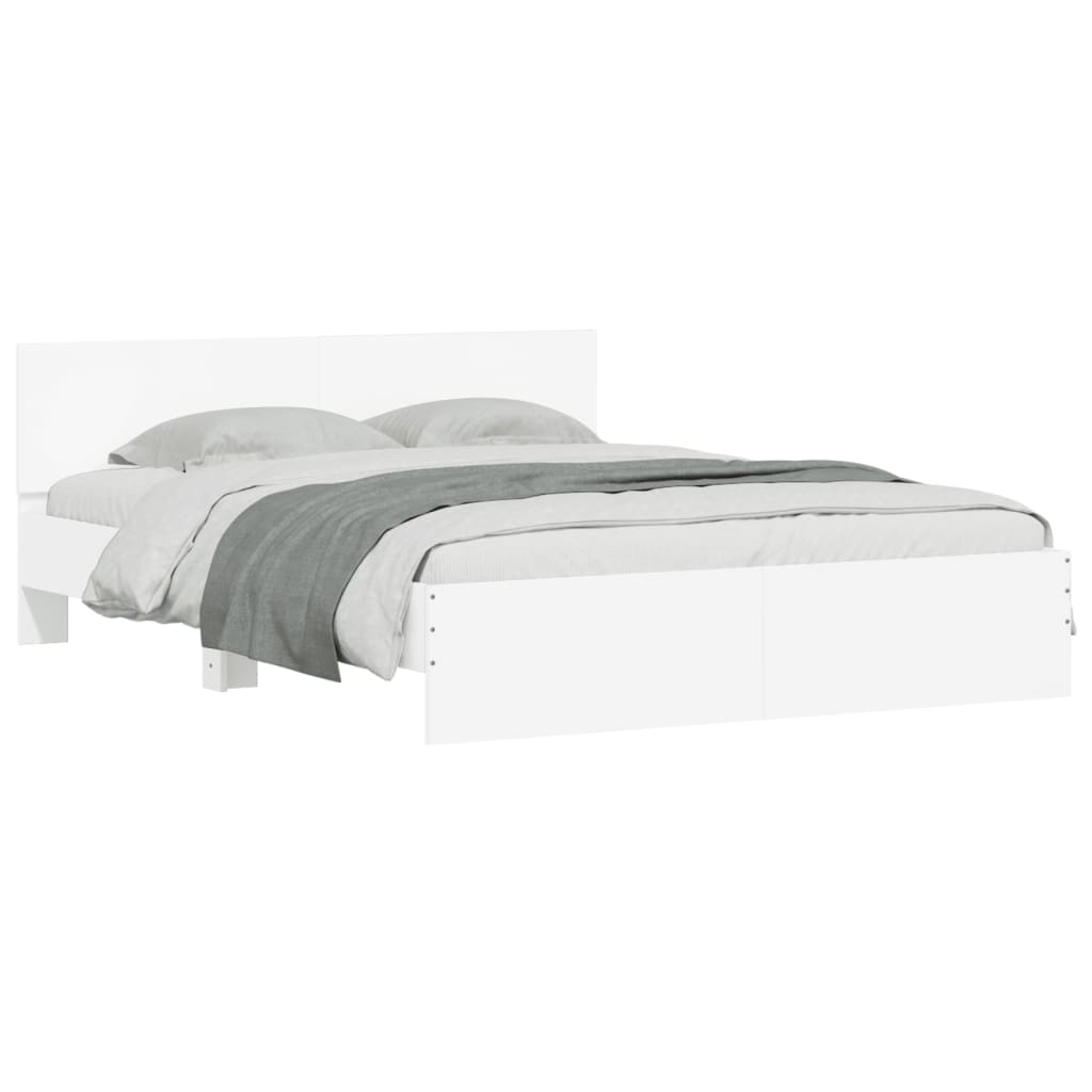 vidaXL Rama łóżka z wezgłowiem i LED, biała, 150x200 cm