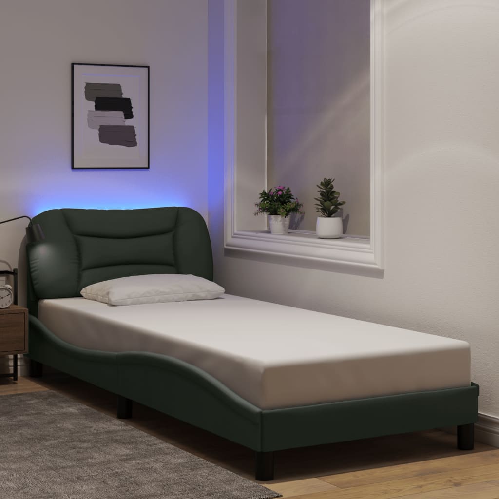 vidaXL Rama łóżka z oświetleniem LED, ciemnoszara, 90x200 cm, tkanina