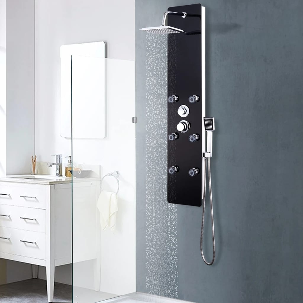 vidaXL Panel prysznicowy, szkło, 25 x 44,6 x 130 cm, czarny
