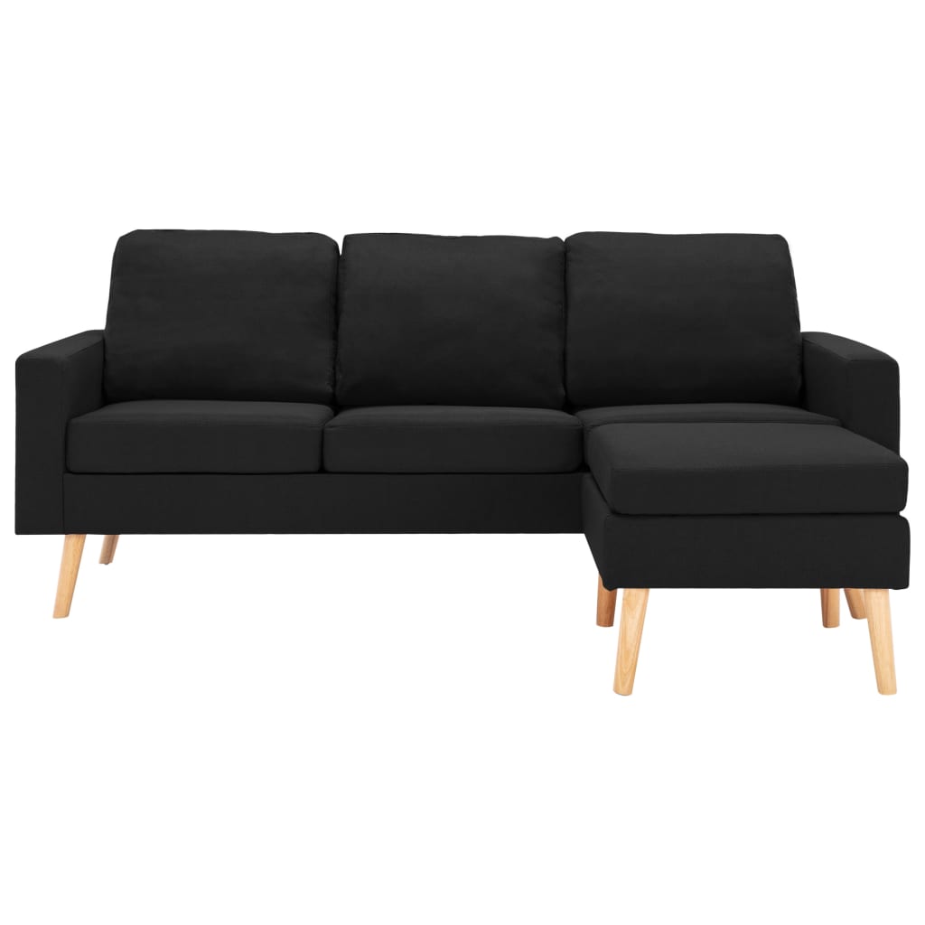 vidaXL 3-osobowa sofa z podnóżkiem, czarna, tapicerowana tkaniną