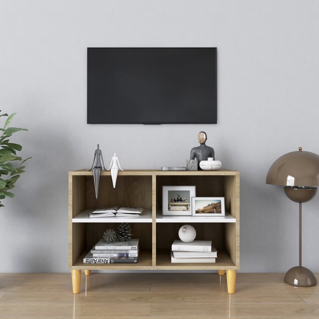 vidaXL Szafka TV, drewniane nóżki, biel i dąb sonoma, 69,5x30x50 cm