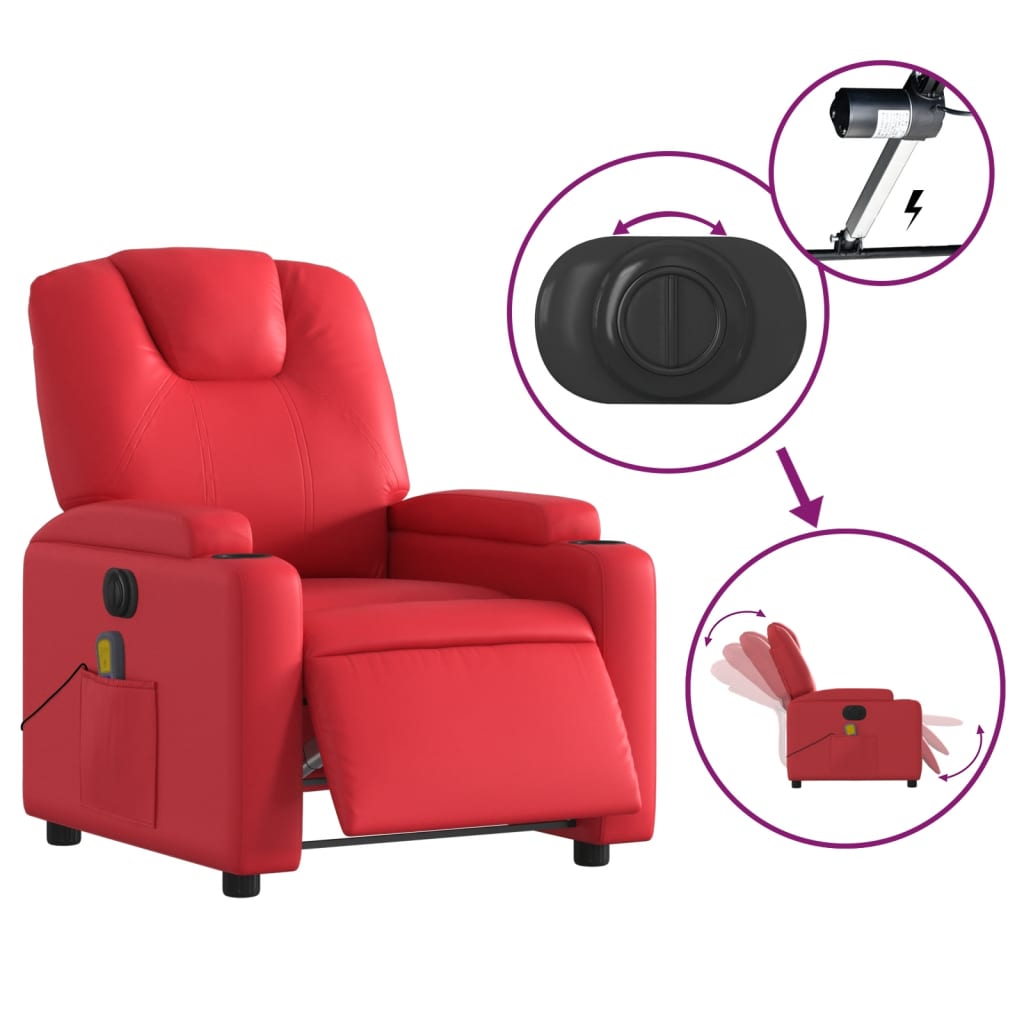 vidaXL Rozkładany fotel masujący, elektryczny, czerwony, ekoskóra