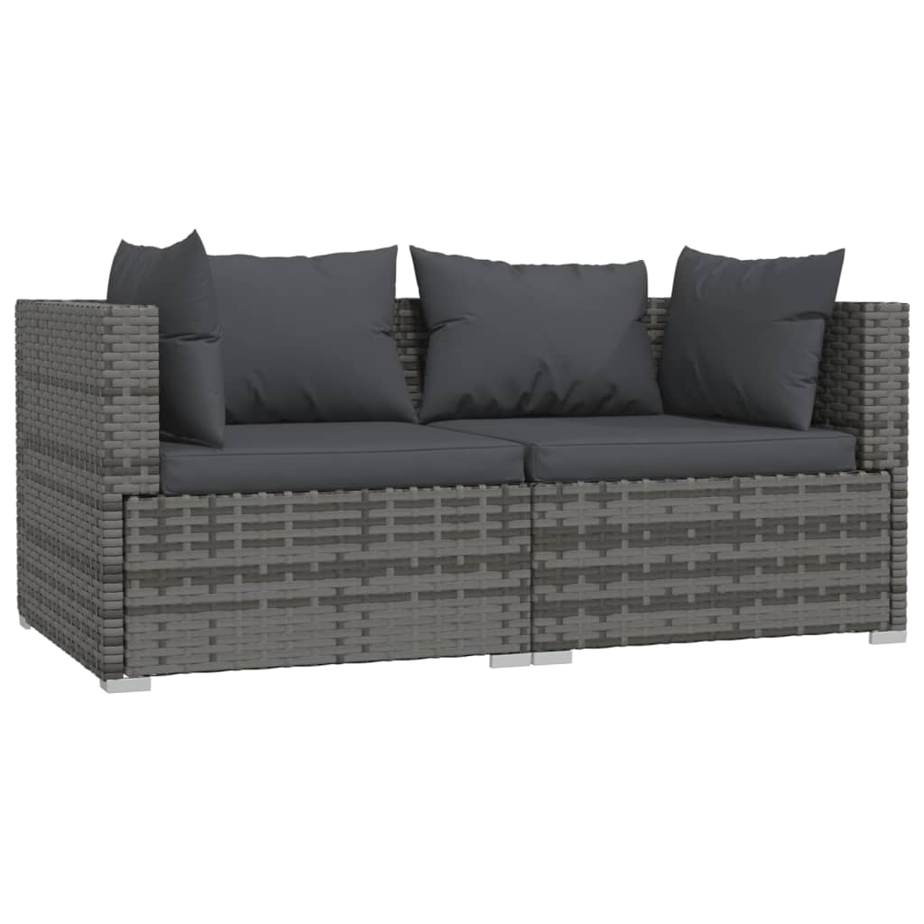 vidaXL 2-osobowa sofa z poduszkami, szara, polirattan