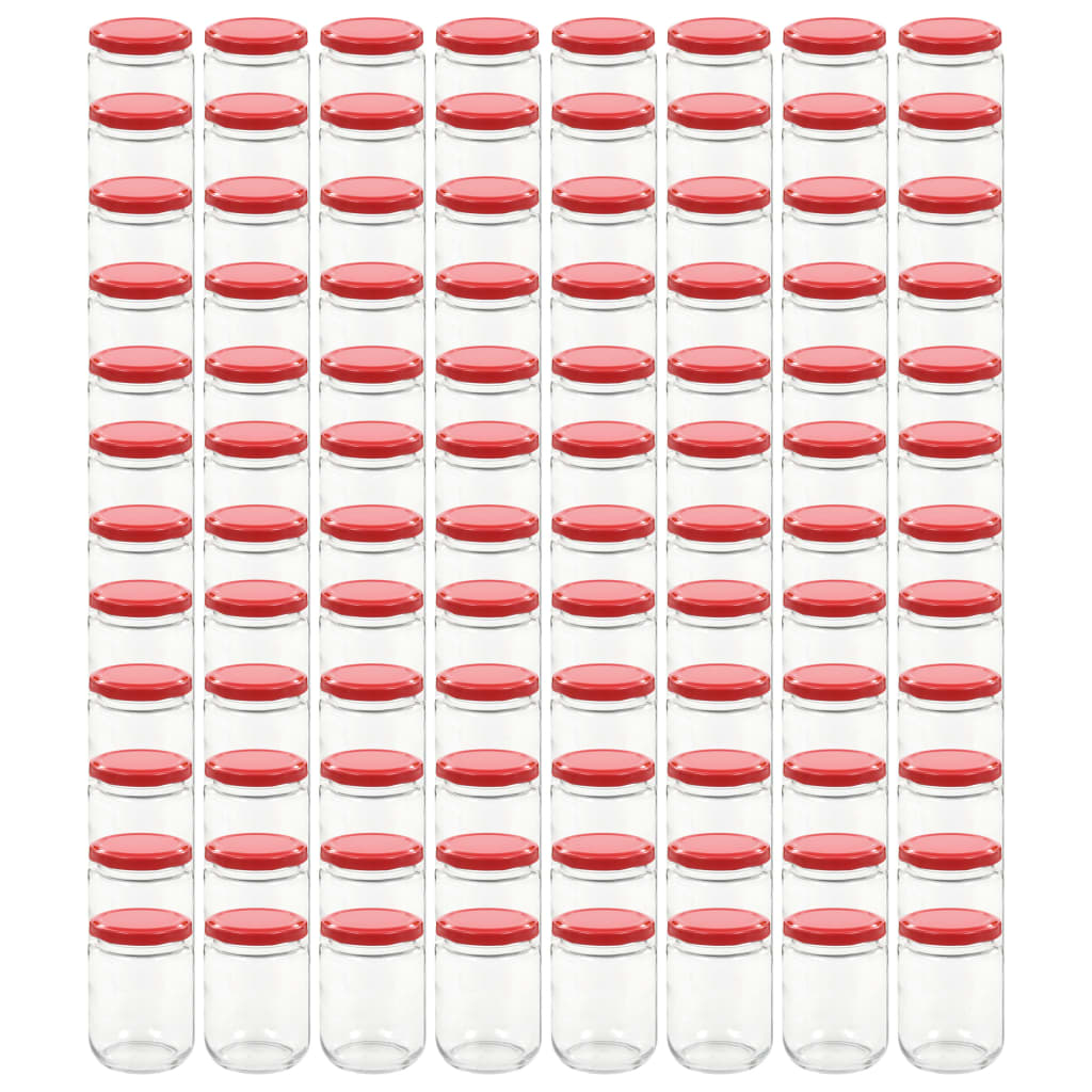 vidaXL Szklane słoiki na dżem, czerwone pokrywki, 96 szt., 230 ml