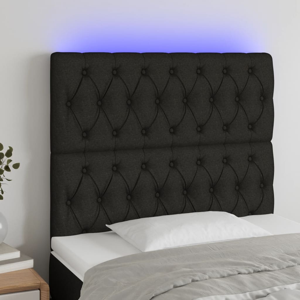 vidaXL Zagłówek do łóżka z LED, czarny, 90x7x118/128 cm, tkanina