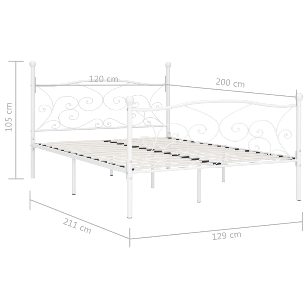 vidaXL Rama łóżka ze stelażem z listw, biała, metalowa, 120 x 200 cm