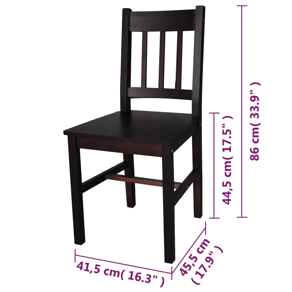 vidaXL Krzesła stołowe, 6 szt., ciemnobrązowe, drewno sosnowe