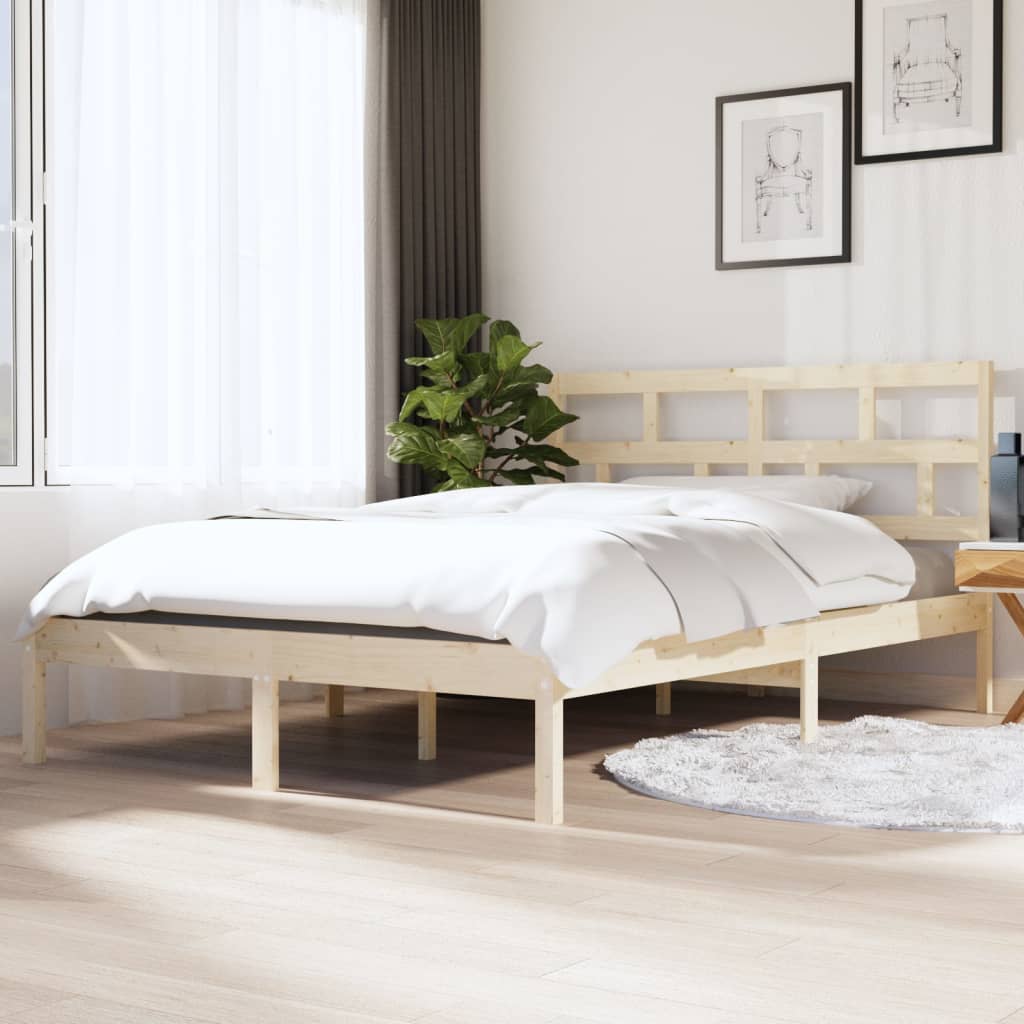 vidaXL Rama łóżka, 135x190 cm, lite drewno