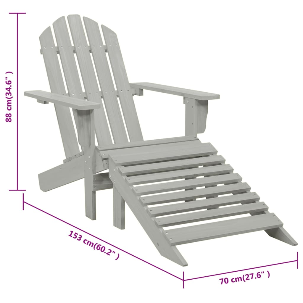 vidaXL Fotel ogrodowy z podnóżkiem, drewniany, szary