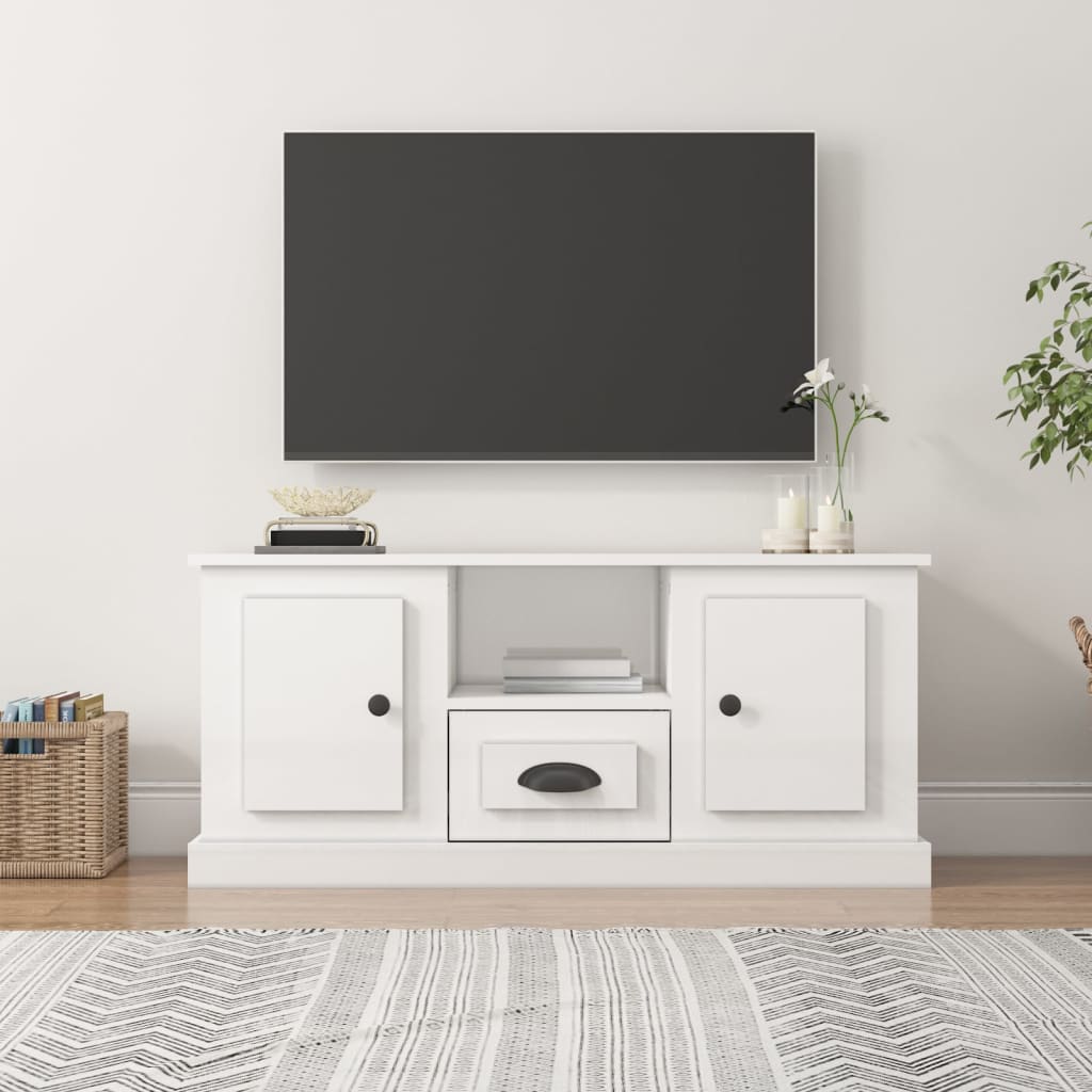 vidaXL Szafka pod TV, wysoki połysk, biała, 100x35,5x45 cm