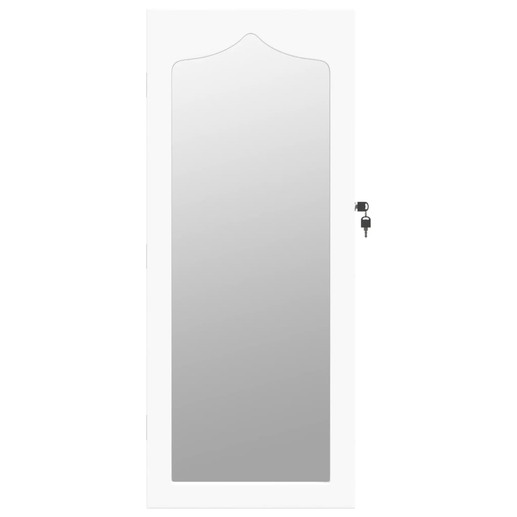 vidaXL Wisząca szafka na biżuterię, z lustrem, biała, 37,5x10x90 cm