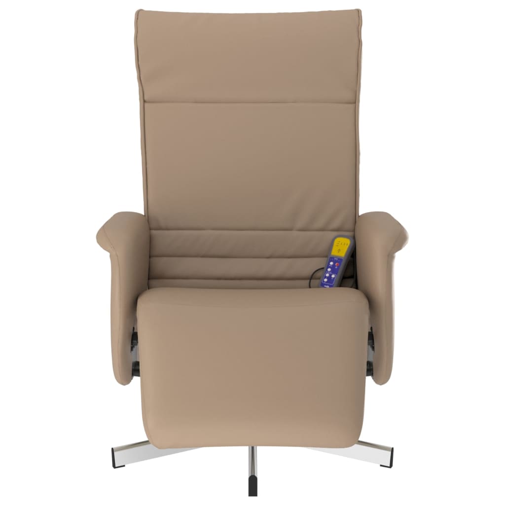 vidaXL Rozkładany fotel masujący z podnóżkiem, cappuccino, ekoskóra