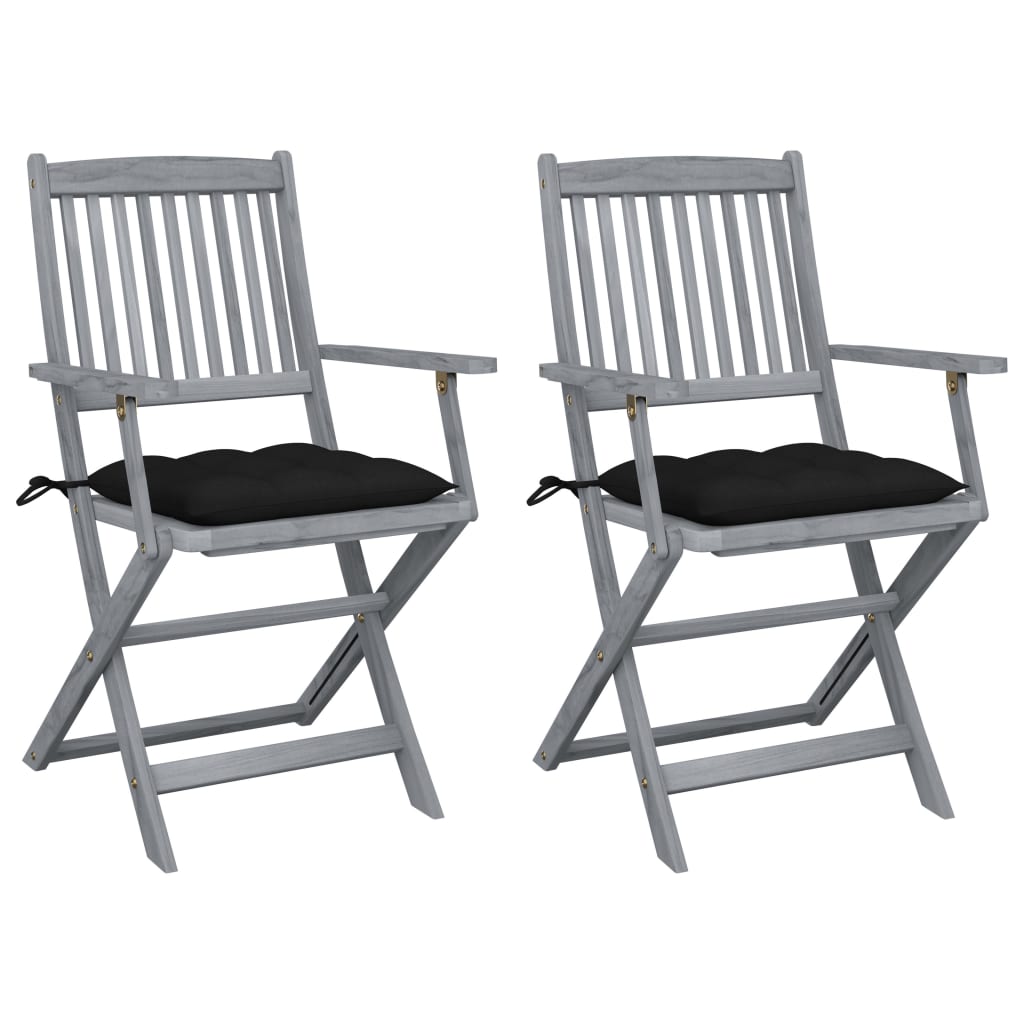 vidaXL Składane krzesła ogrodowe, 2 szt., z poduszkami, akacjowe