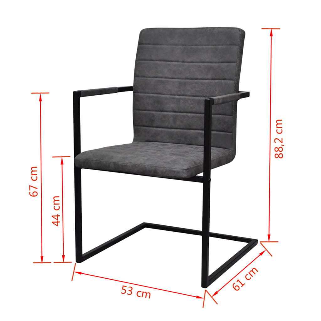 vidaXL Krzesła stołowe, wspornikowe, 4 szt., szare, sztuczna skóra