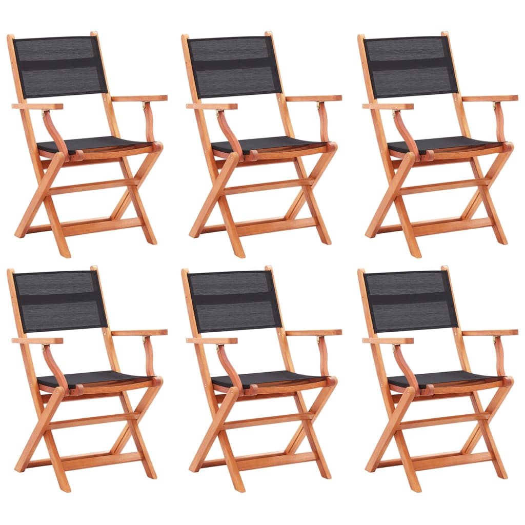 vidaXL Składane krzesła ogrodowe 6 szt. czarne, eukaliptus i textilene
