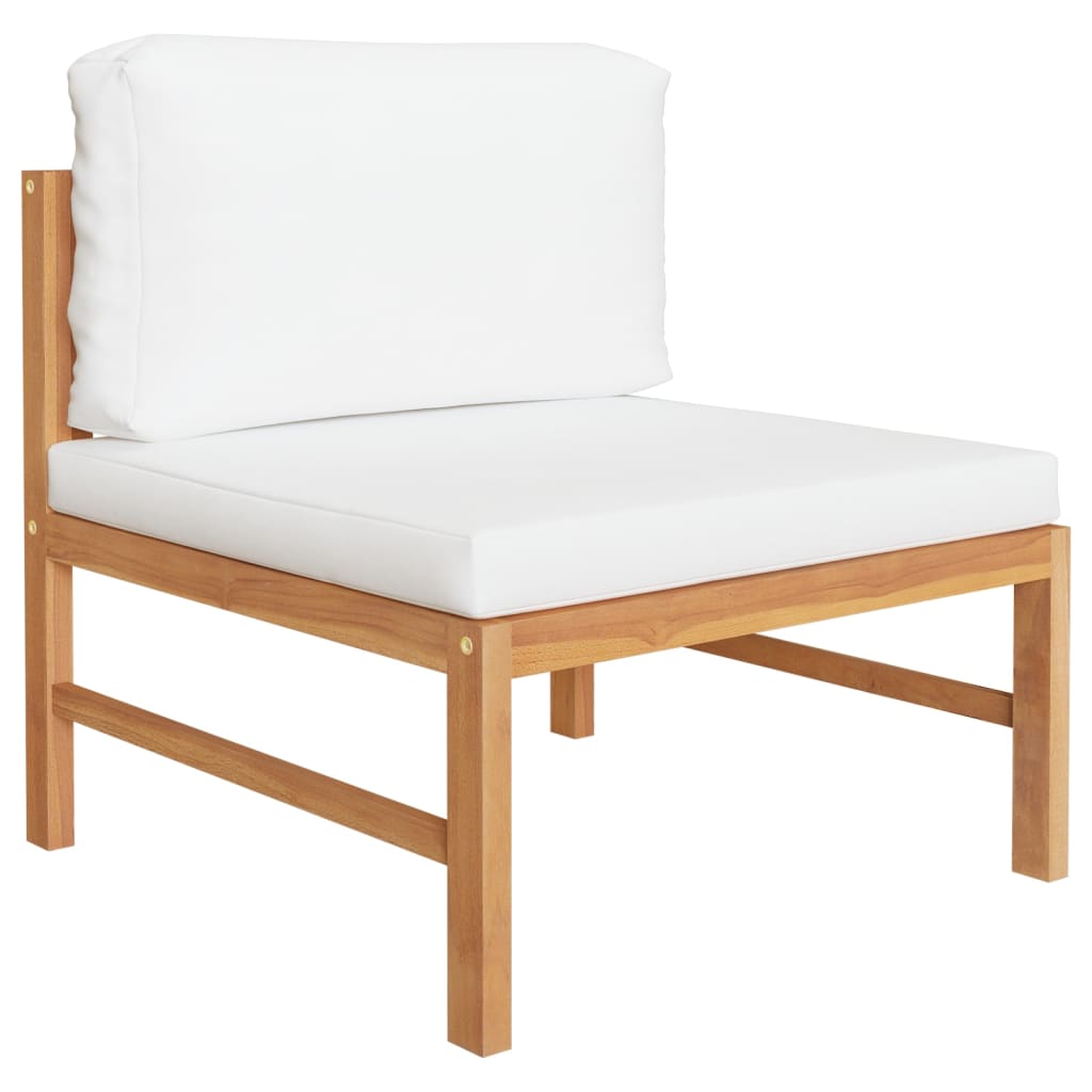 vidaXL 3-os. sofa ogrodowa z kremowymi poduszkami, lite drewno tekowe