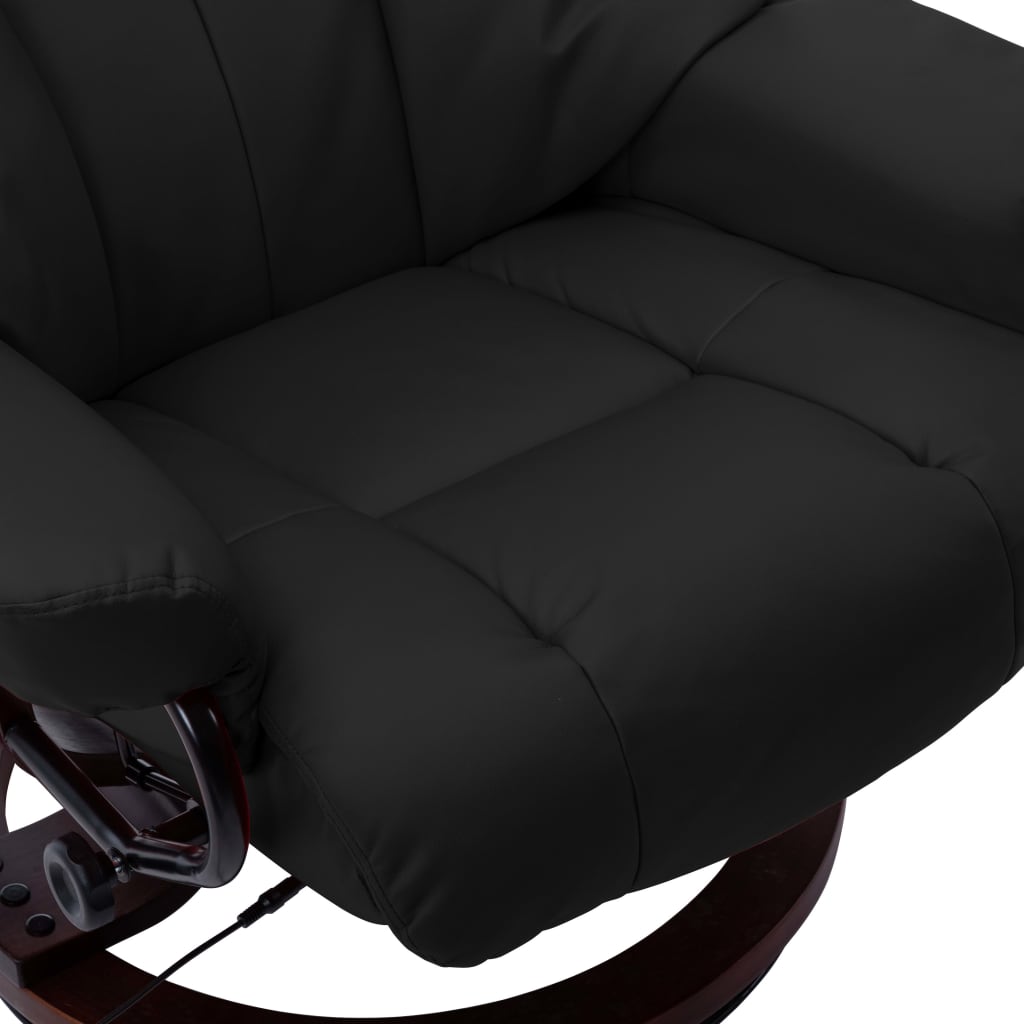 vidaXL Rozkładany fotel masujący, czarny, ekoskóra i gięte drewno