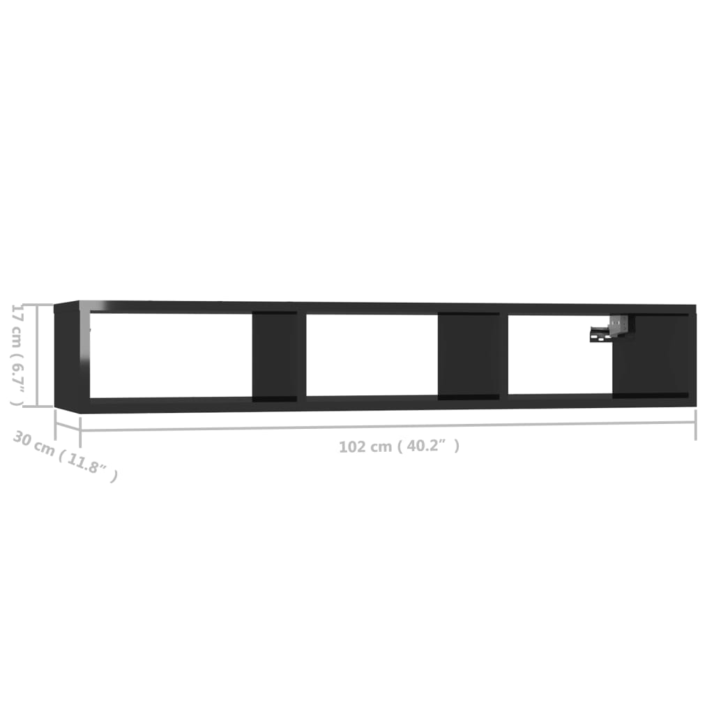 vidaXL Półka ścienna, wysoki połysk, czarna, 102x30x17 cm, płyta