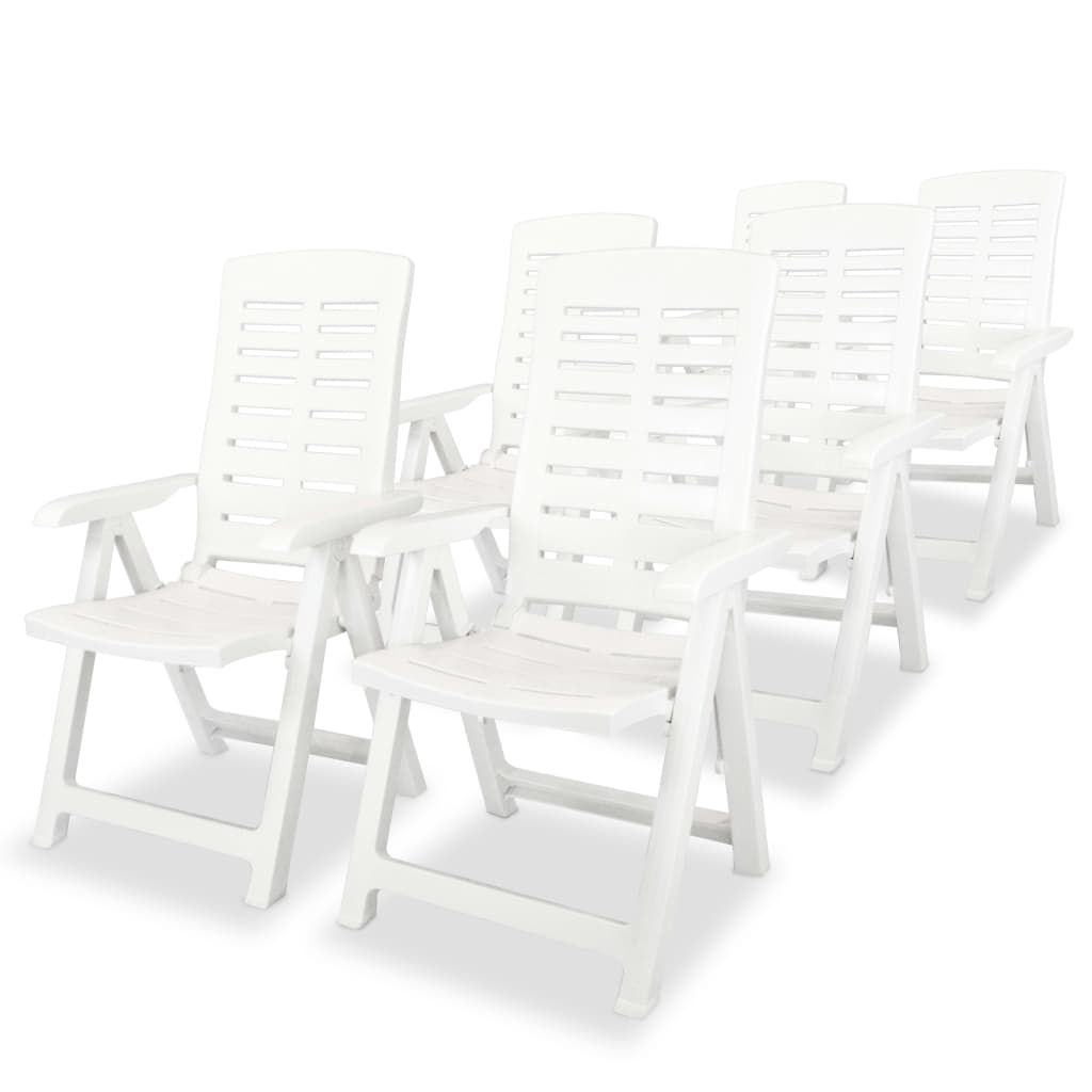 vidaXL Rozkładane krzesła ogrodowe, 6 szt., plastikowe, białe
